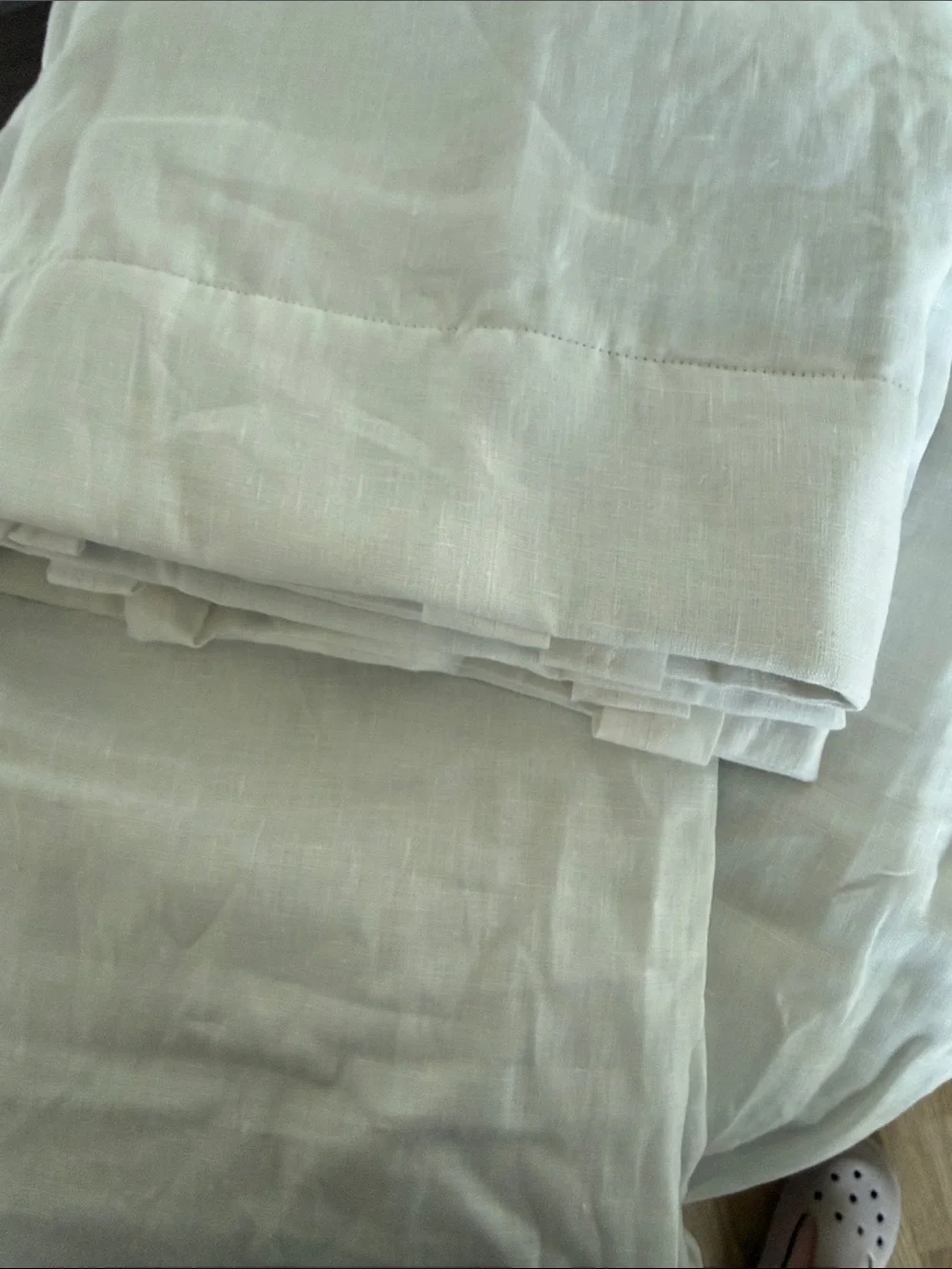 Pottery Barn Belgian Flax Linen Pole Top Curtain - White- Blackout- 2 panels -